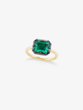3.15ct East-West Emerald Cut Emerald Button Back Ring