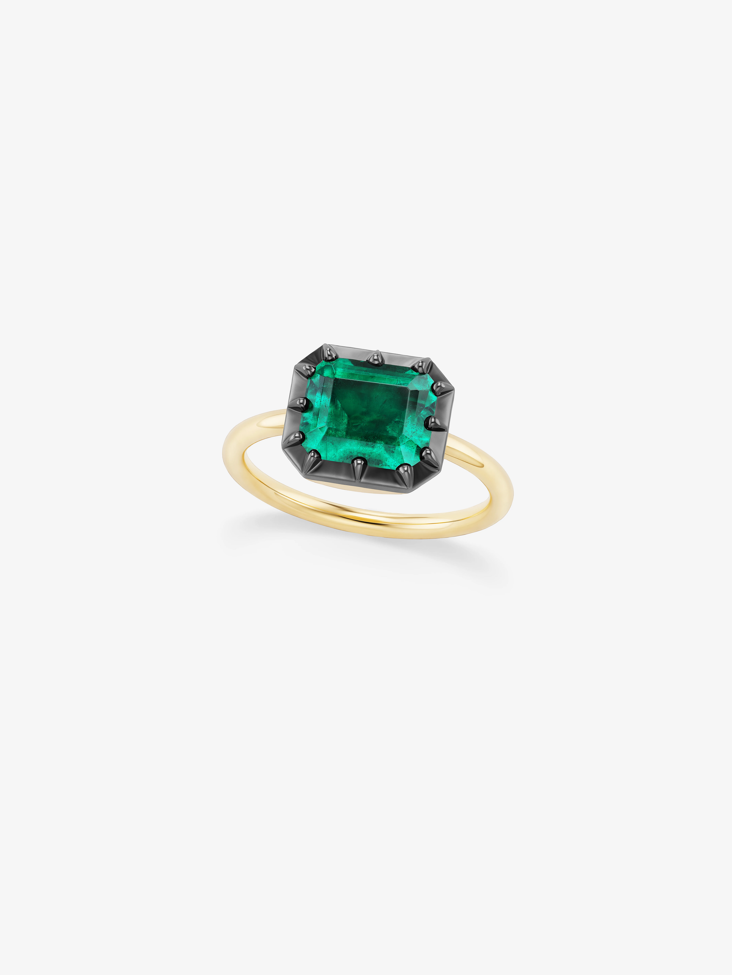 3.15ct East-West Emerald Cut Emerald Button Back Ring View 2