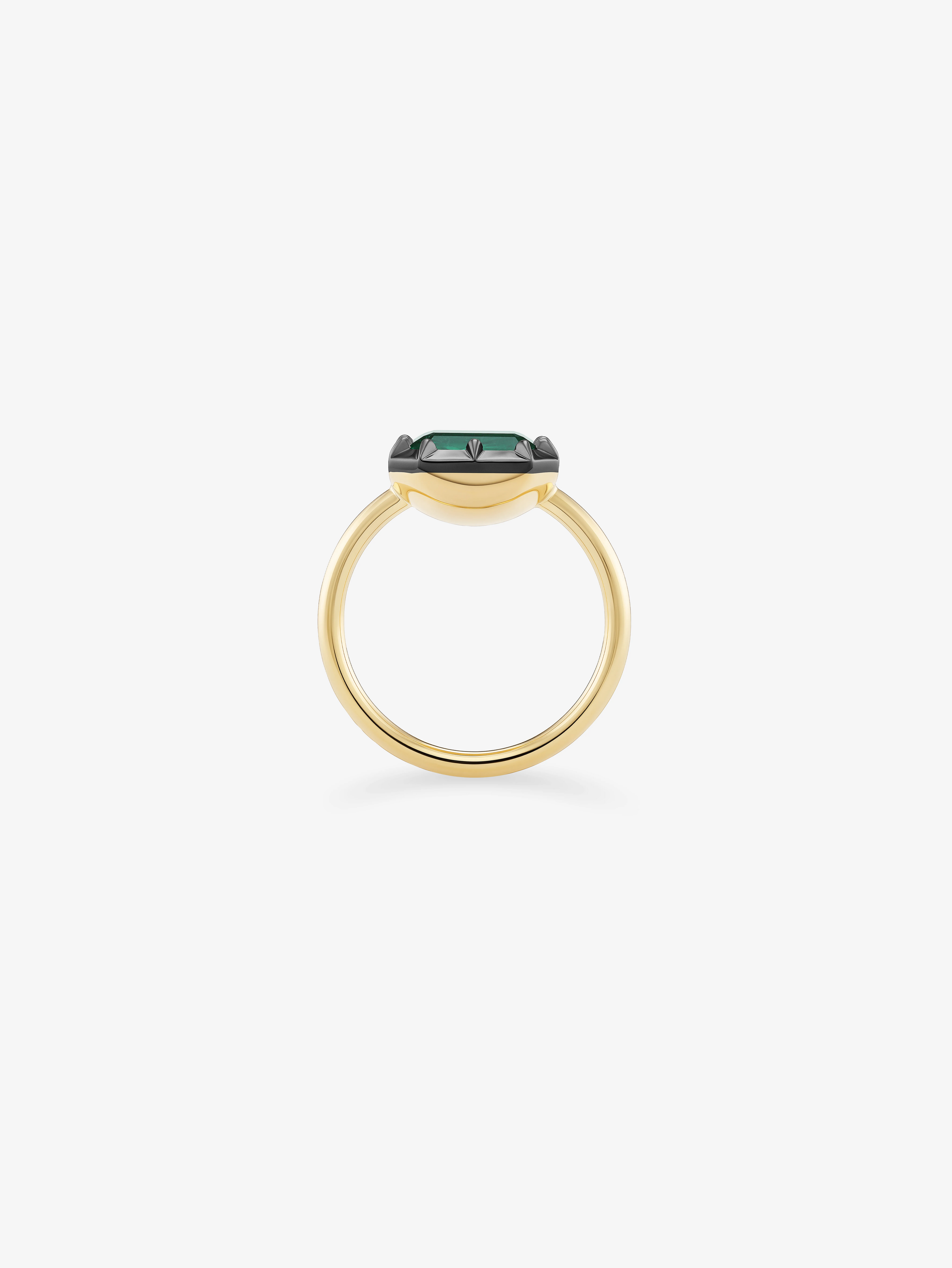 3.15ct East-West Emerald Cut Emerald Button Back Ring View 4