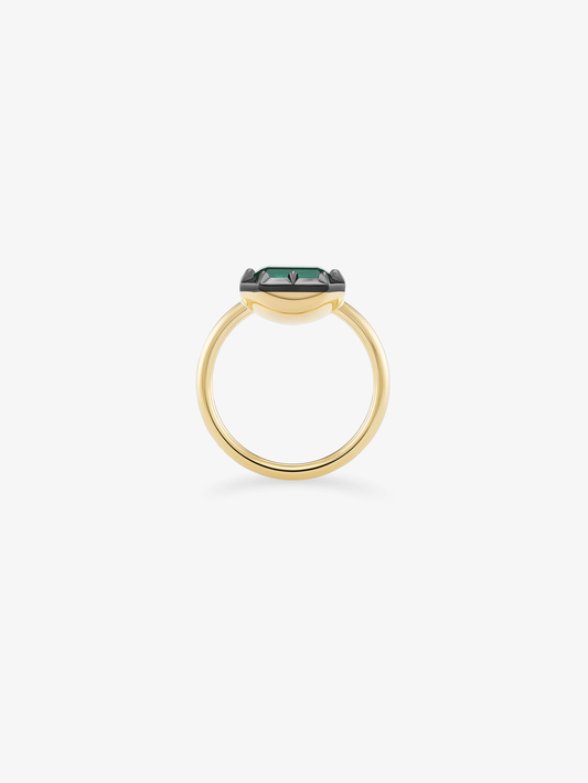 3.15ct East-West Emerald Cut Emerald Button Back Ring View 4