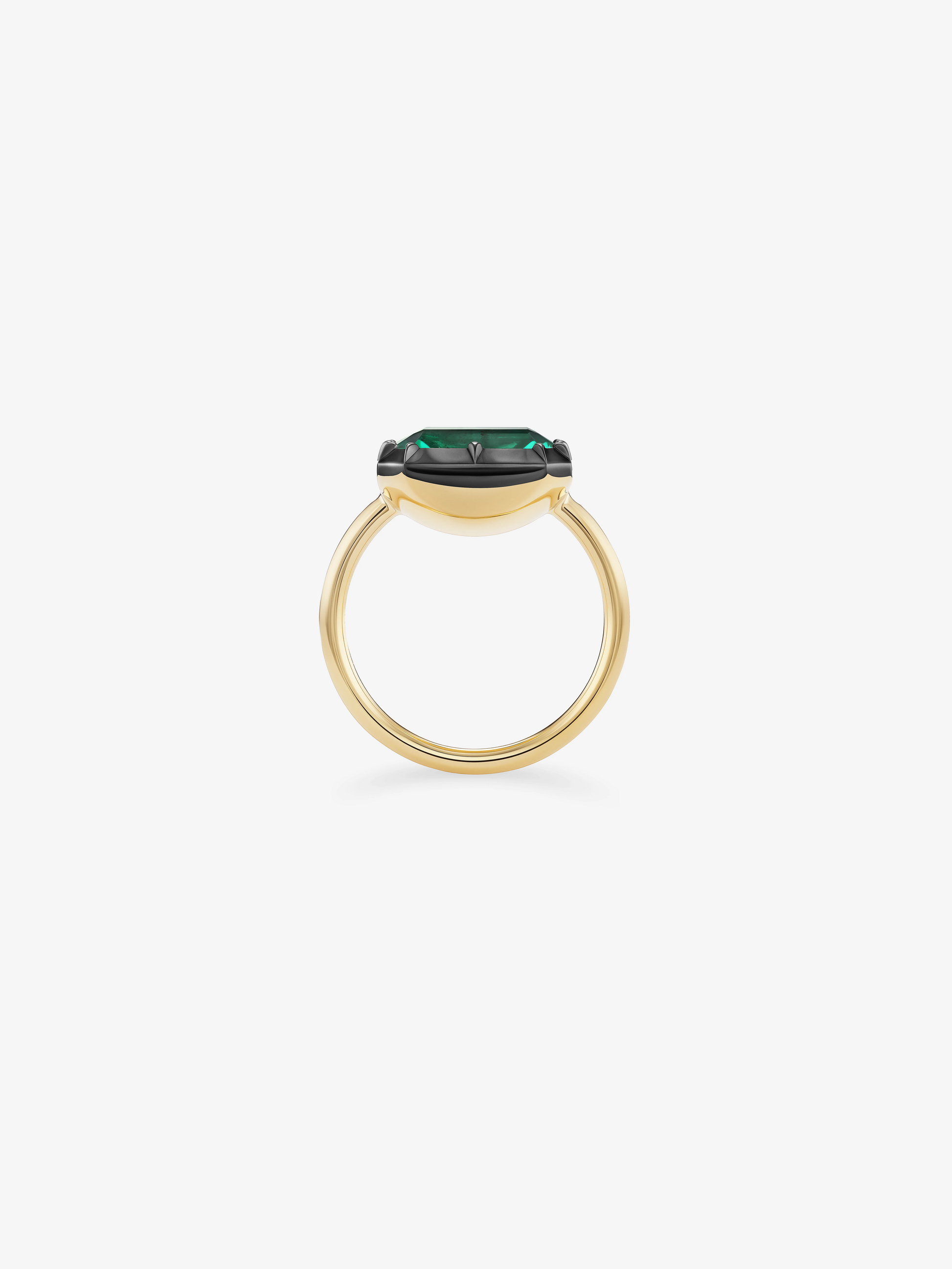 4.16ct East-West Emerald Cut Emerald Button Back Ring View 2
