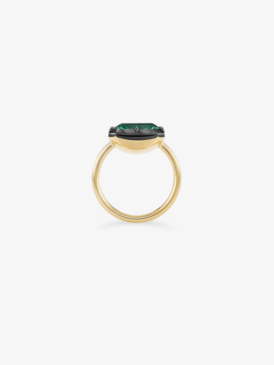 4.16ct East-West Emerald Cut Emerald Button Back Ring View 2
