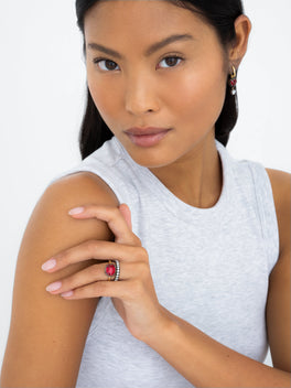 4.06ct East-West Cushion Ruby Button Back Ring