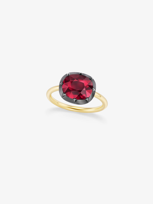 4.06ct East-West Cushion Ruby Button Back Ring View 2