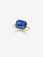 5.01ct East-West Emerald Cut Sapphire Button Back Ring