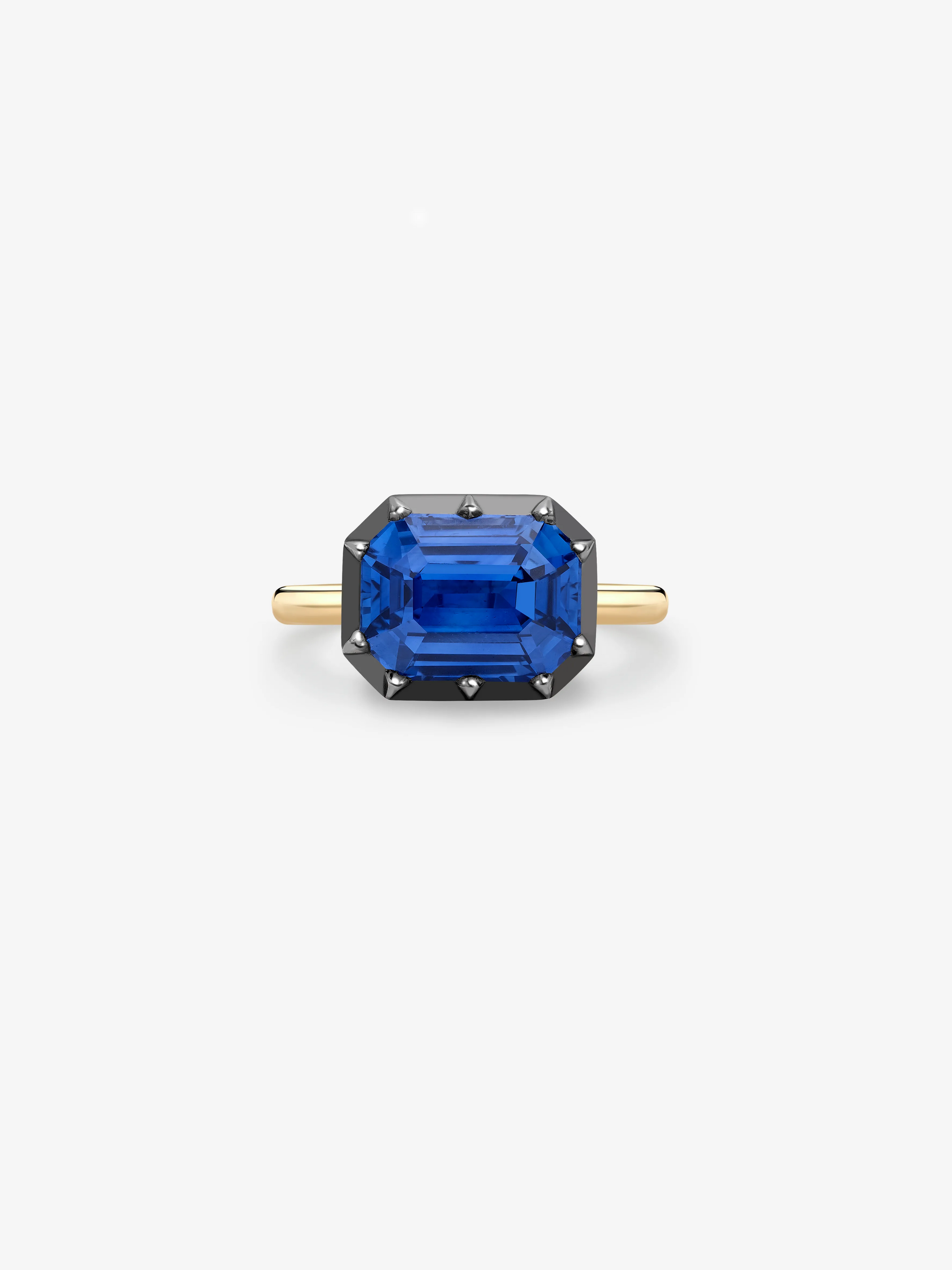 5.01ct East-West Emerald Cut Sapphire Button Back Ring View 1
