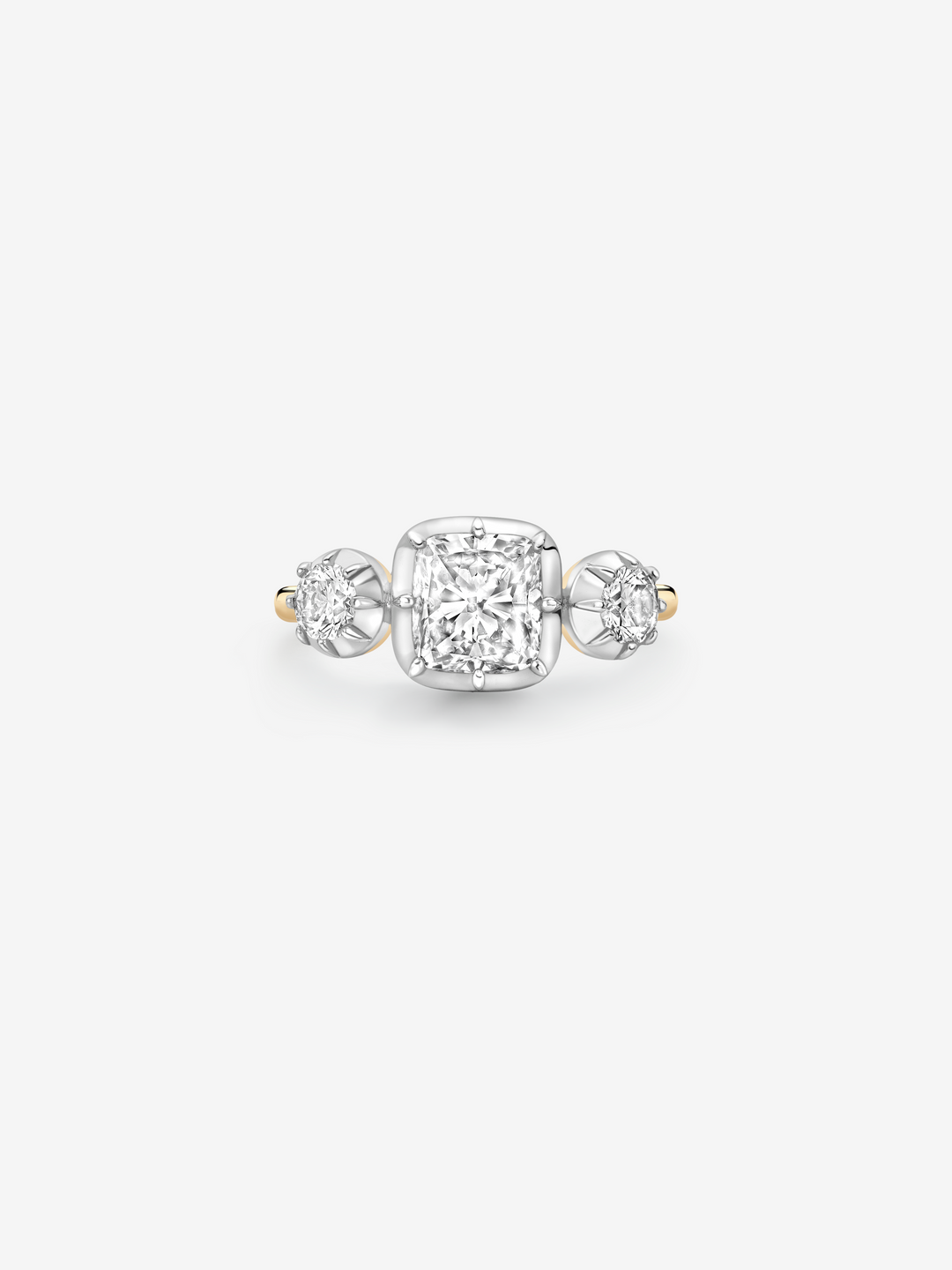 1.50ct Three Stone Cushion Diamond Button Back Ring  View 1