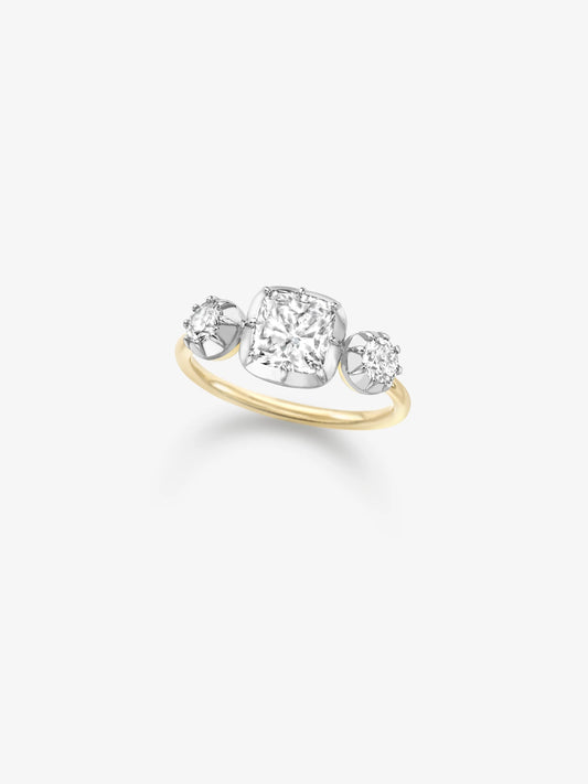 1.50ct Three Stone Cushion Diamond Button Back Ring View 2
