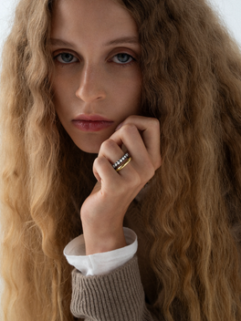 Medium Cut-Down Blackened Gold Band