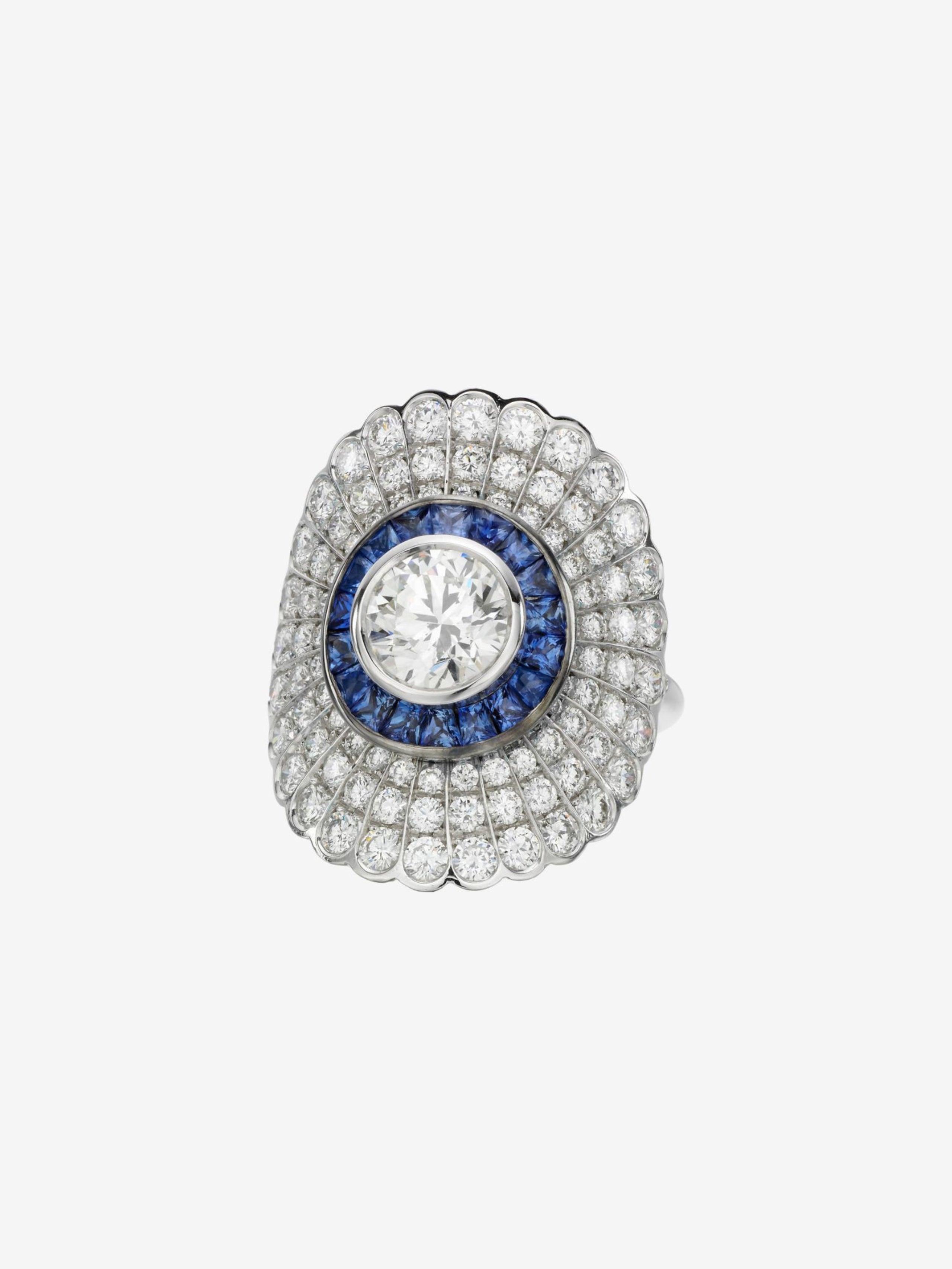 Sapphire & Diamond Daisy Halo Ring View 1